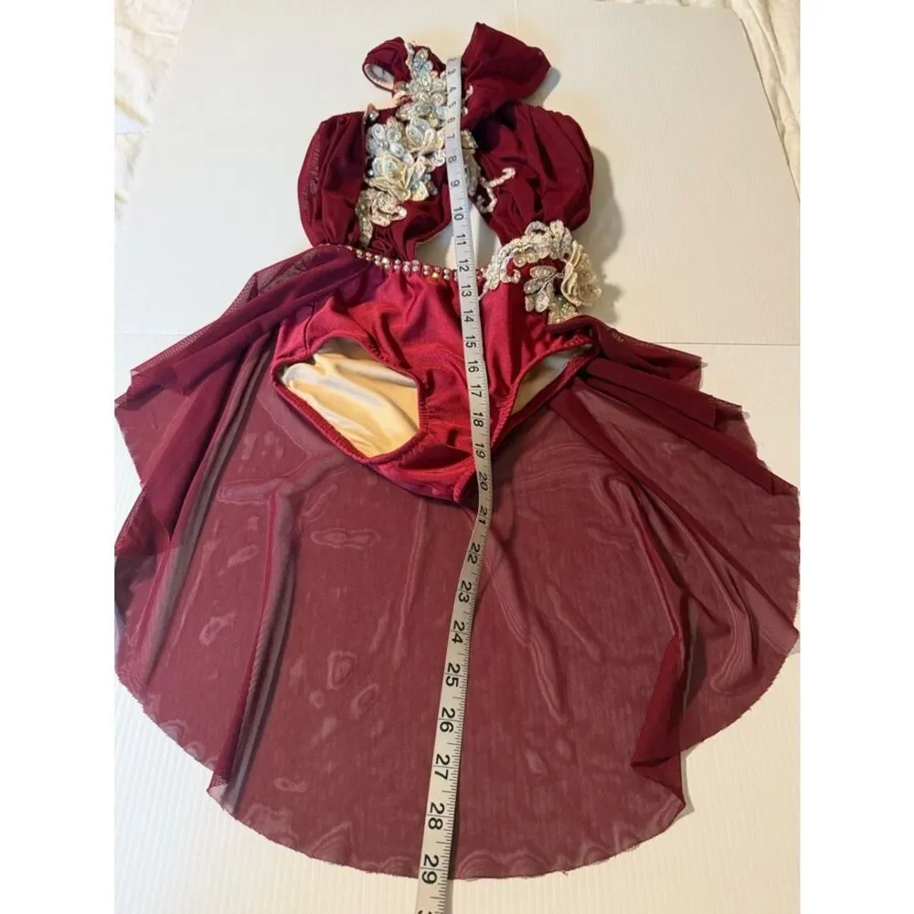 Glamour solo dance costume red lyrical leotard dress MC-Medium child